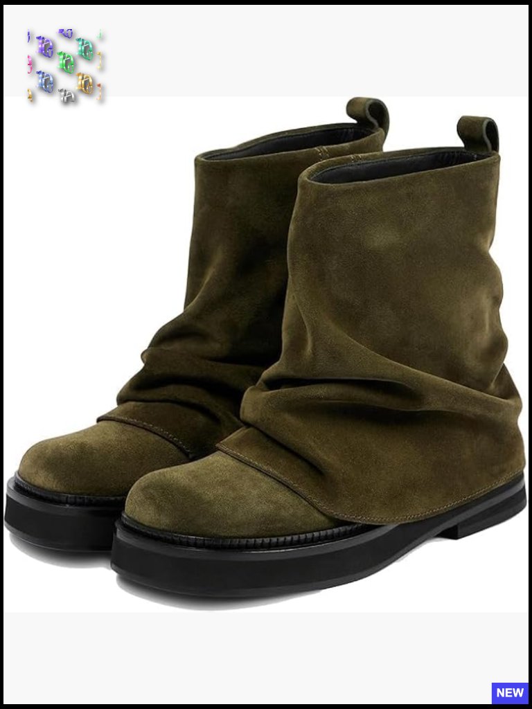 Slouchy Ankle Boots Casual Fold Over Pull On Wide Calf Chunky Low Heel Platform